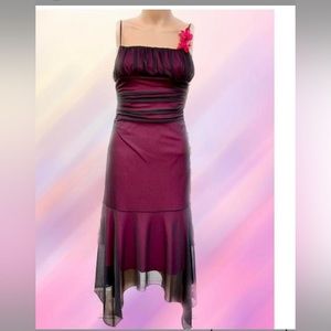 Black Mesh Overlay & Hot Pink Goth Vintage 90s Prom Dress